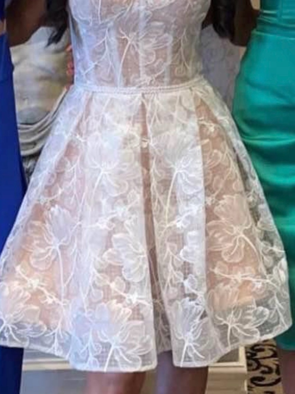NADINE MERABI White Floral Lace Mini Dress